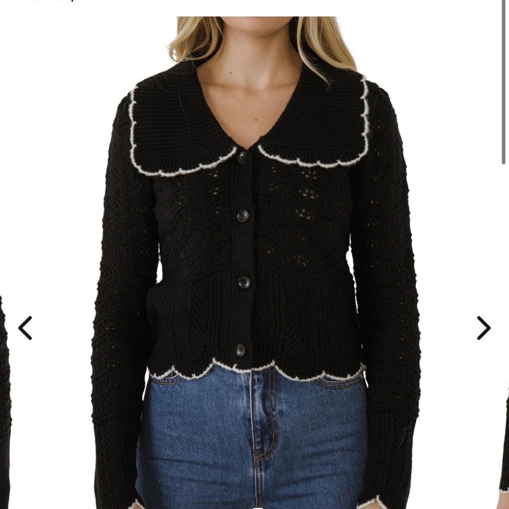 Endless Rose Scallop Collared Trim Knit Cardigan